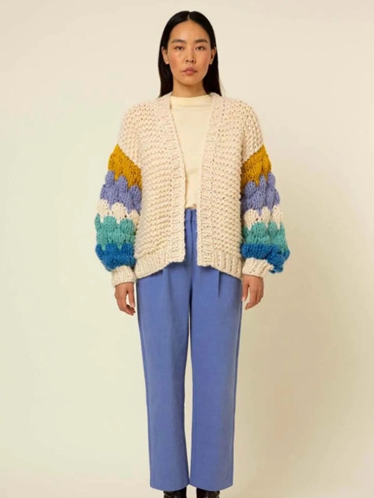 Frnch Odille Cardigan Colorful Striped Sleeves $270 Retail